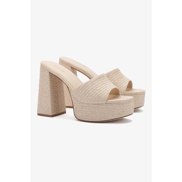 Larroude Dolly Mule Sandal In Raffia - 8.0 Natural - Picture 1 of 7